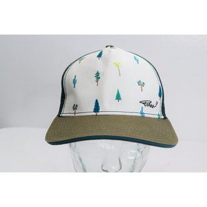 Prana White Green Tree Mesh Snapback Trucker Hat